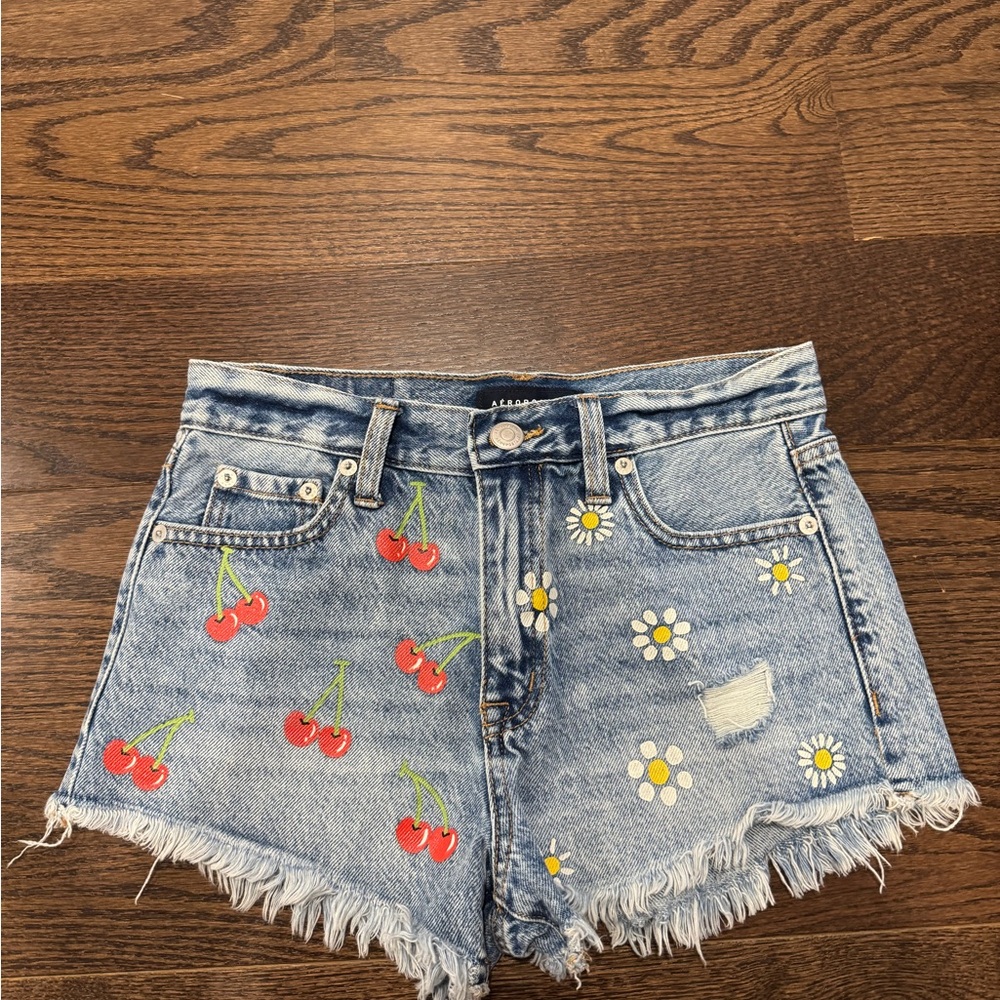 Aeropostale Blue Jean Shorts with Distressed Hem